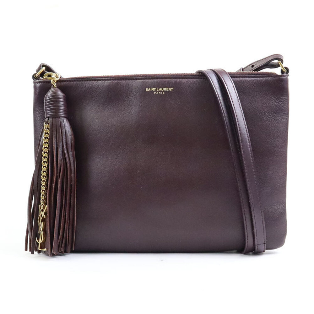 Saint Laurent Crossbody bag leather metal Burgundy Red gold